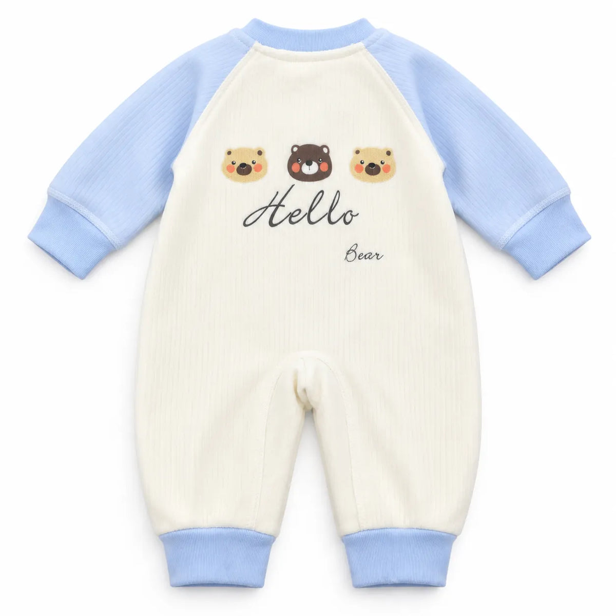 Girls Winter Imported Blue & White Hello Bear Romper (Size 0 - 6 Months)
