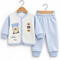 Girls Winter Imported Suiting Sky Blue & White Hello Bear Print (Size 0 - 6 Months)