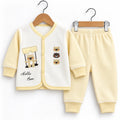 Girls Winter Imported Suiting Yellow & White Hello Bear Print (Size 0 - 6 Months)