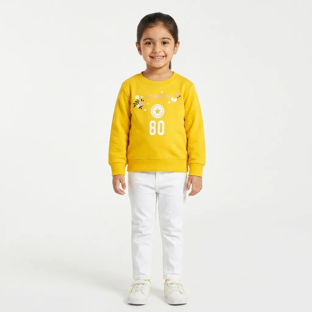 Girls Yellow Los Angeles 80 Winter Sweatshirt (Size 9 Months - 12 Years)