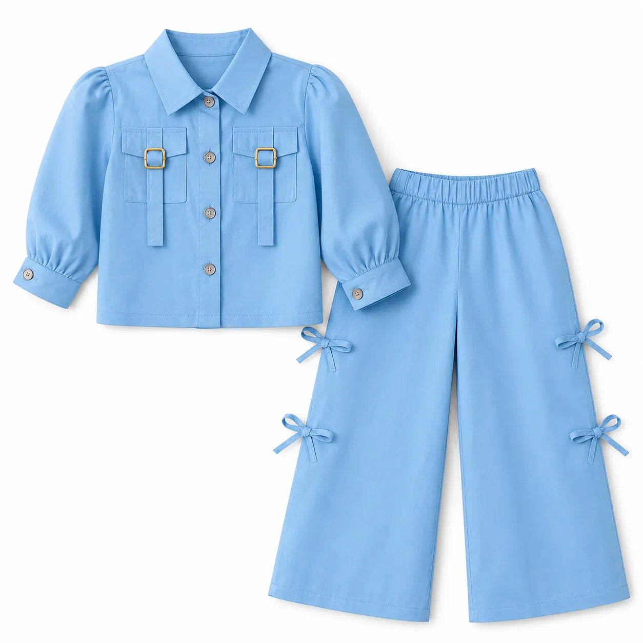 Girls Blue Cotton Coord Set (2 Piece) - Age 2 - 10 Years