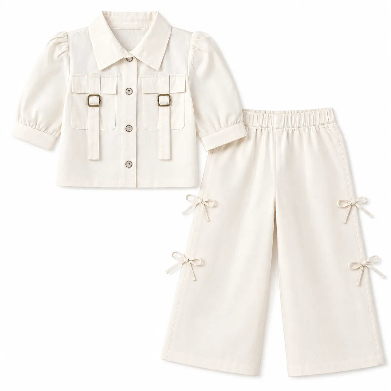 Girls Off White Cotton Coord Set (2 Piece) - Age 2 - 10 Years