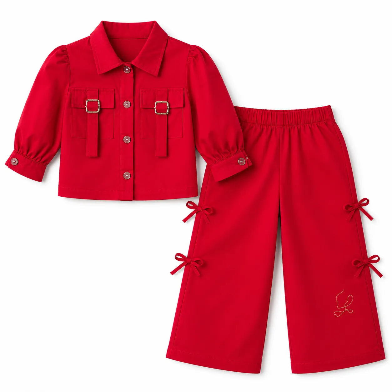 Girls Red Cotton Coord Set (2 Piece) - Age 2 - 10 Years