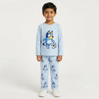 Light blue Go Bluey summer 2-piece coord set for kids from Lil' Cubs, featuring full sleeves and comfortable fabric.