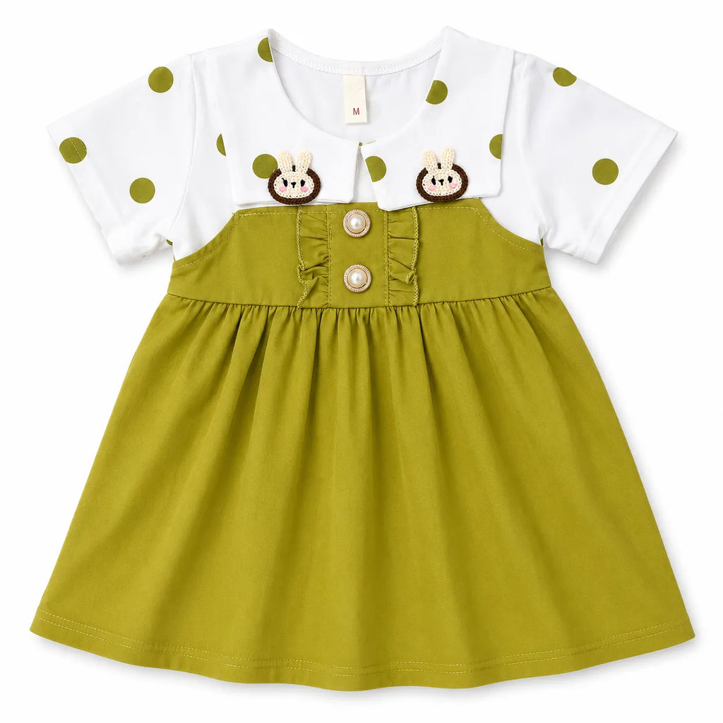 Girls Green Bunny Cotton Frock (Age 3 Months - 3 Years)