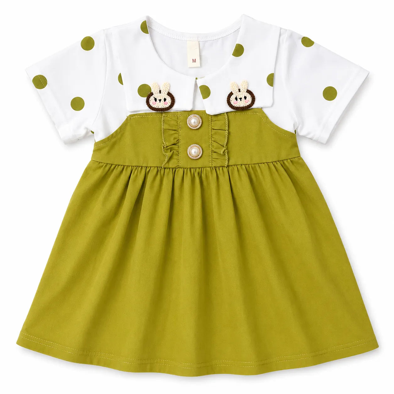 Girls Green Bunny Cotton Frock (Age 3 Months - 3 Years)