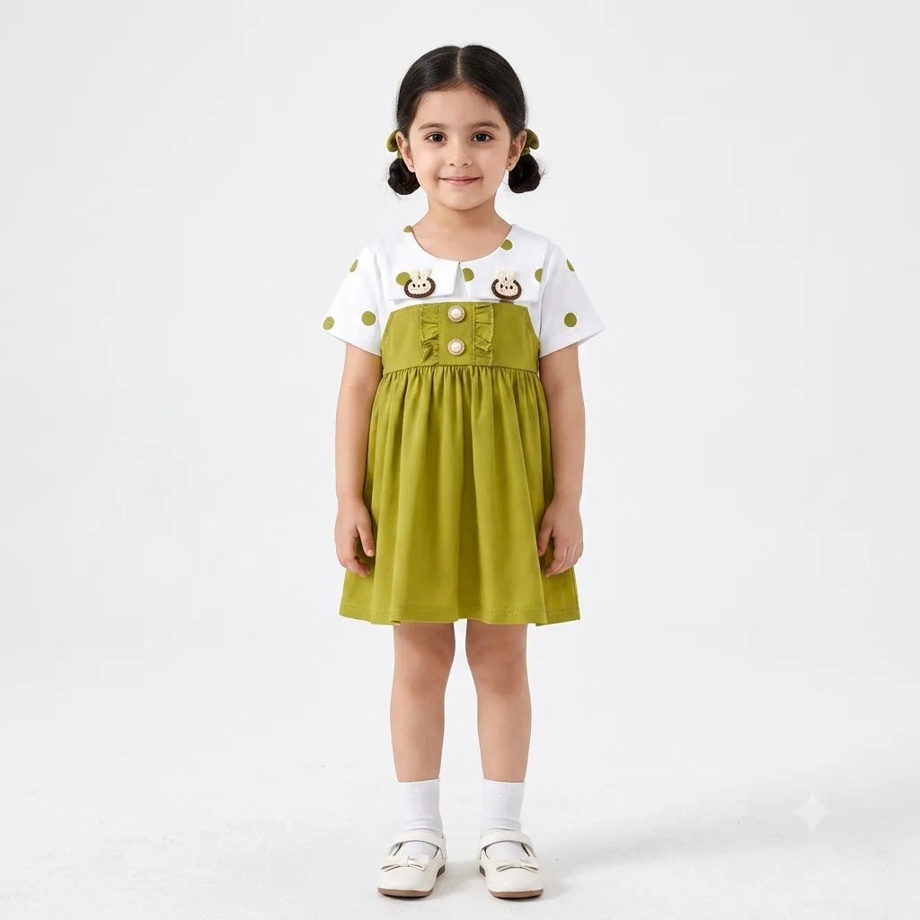 Girls Green Bunny Cotton Frock (Age 3 Months - 3 Years)
