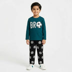 Green Bro print Lil' Cubs summer 2-piece coord set featuring a short-sleeve top and matching shorts for kids.