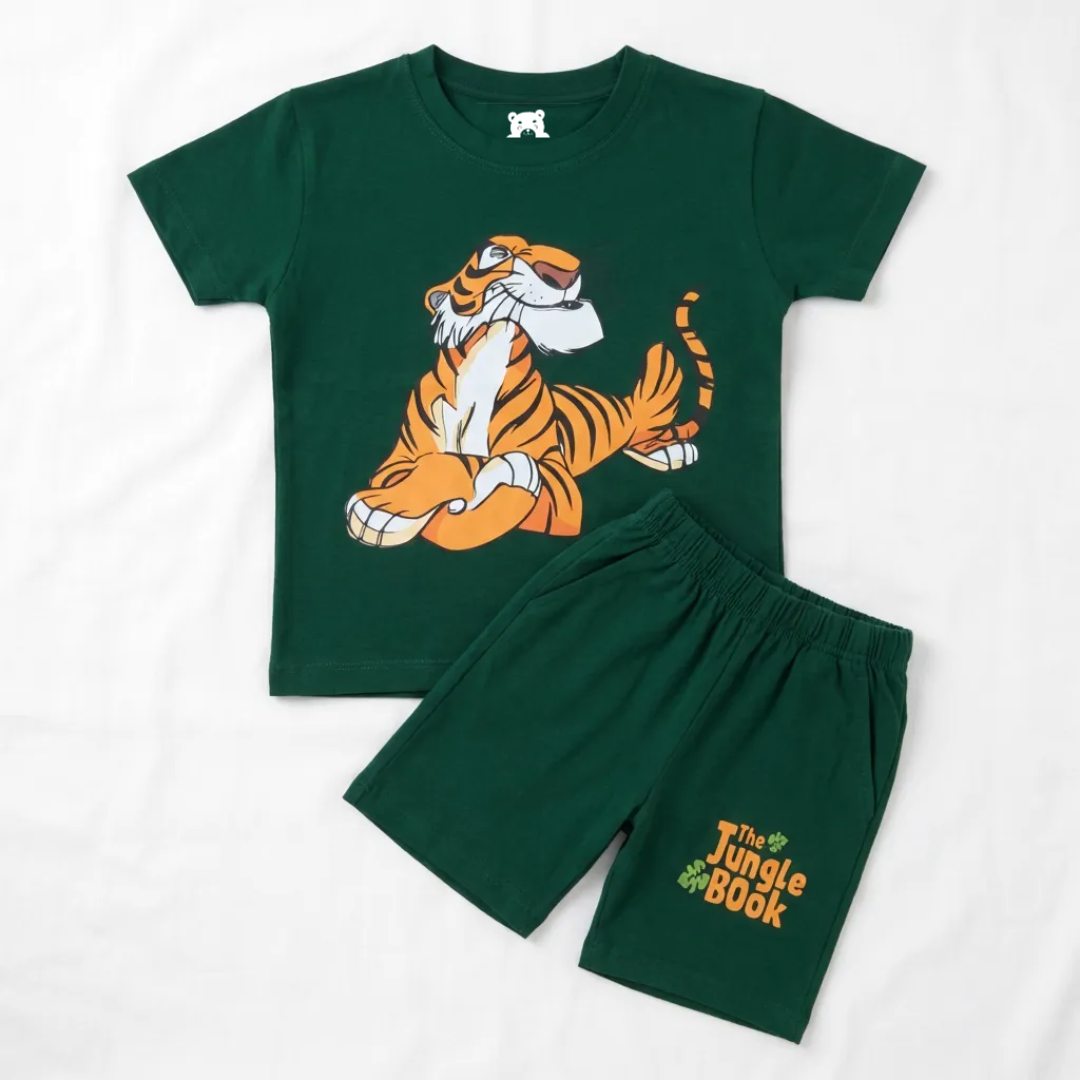 Trendy Kidswear Summer Coord Set - The Jungle Book Print Kids Outfit - Green Coord Set - Top Kidswear Brand Pakistan - Jersey Cotton Fabric - Lil' Cubs