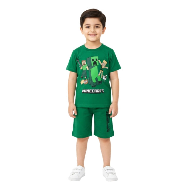 Kids Summer Coord Set - Green Minecraft kids favourite character - Trendy Kidswear Outfit - Jersey Cotton Fabric - Kidswear Brand in Pakistan - Affordable kidswear - Kids Favourite Outfit Chharacter - Lil' Cubs