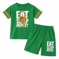 Green Summer Coord Set for Kids – EAT SLEEP REPEAT Print | 2-Piece Shirt and Shorts