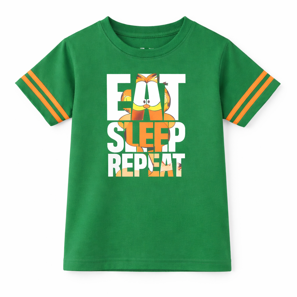 Green Summer Coord Set for Kids – EAT SLEEP REPEAT Print | 2-Piece Shirt and Shorts