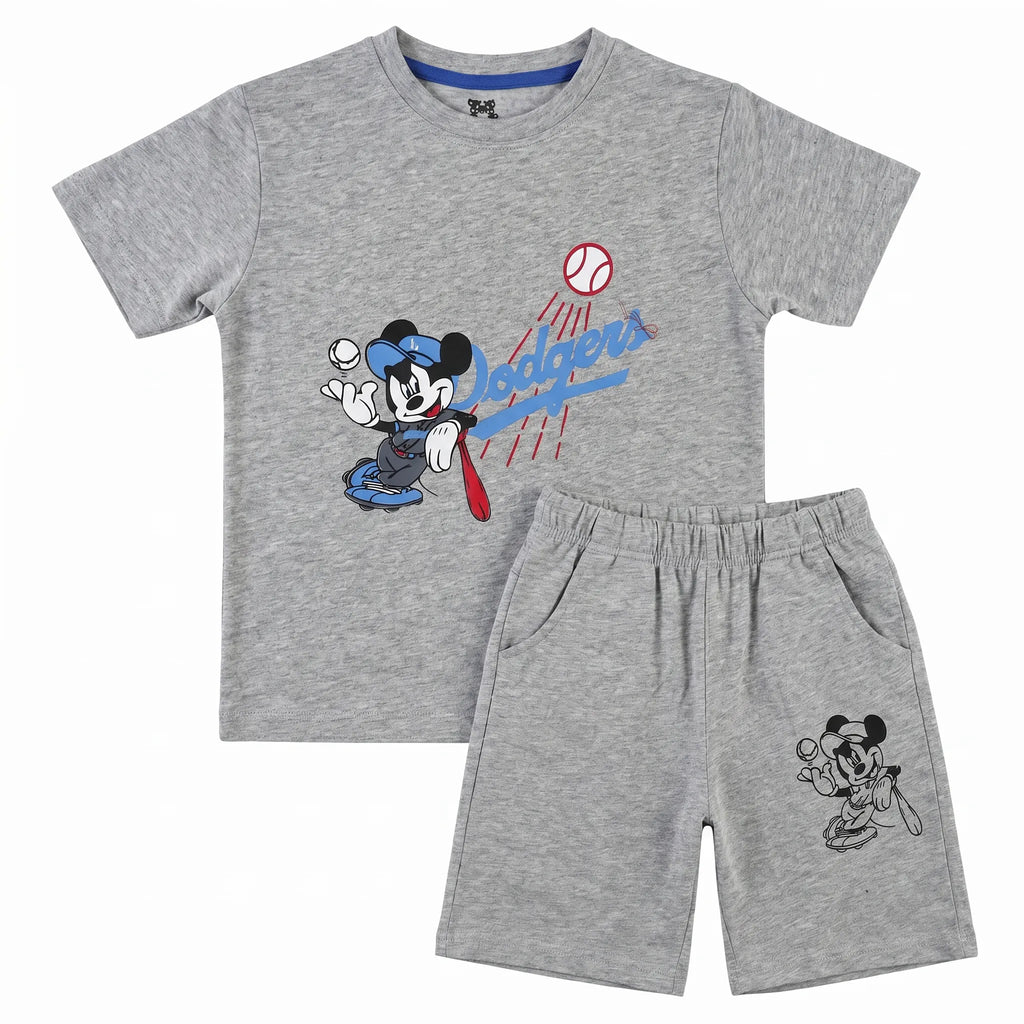 Grey Mickey & Dodgers Outfit - Summer Coord Set 2 Piece - Jersey Cotton Fabric -  Grey Kids Outfits - Boys Coord Set - Boys Favourite Mickey Cartoon Character Coord Set - Summer Wear for Kids - Affordable Clothing Brand in Pakistan - Kidswear Brand Pakistan - Lil' Cubs
