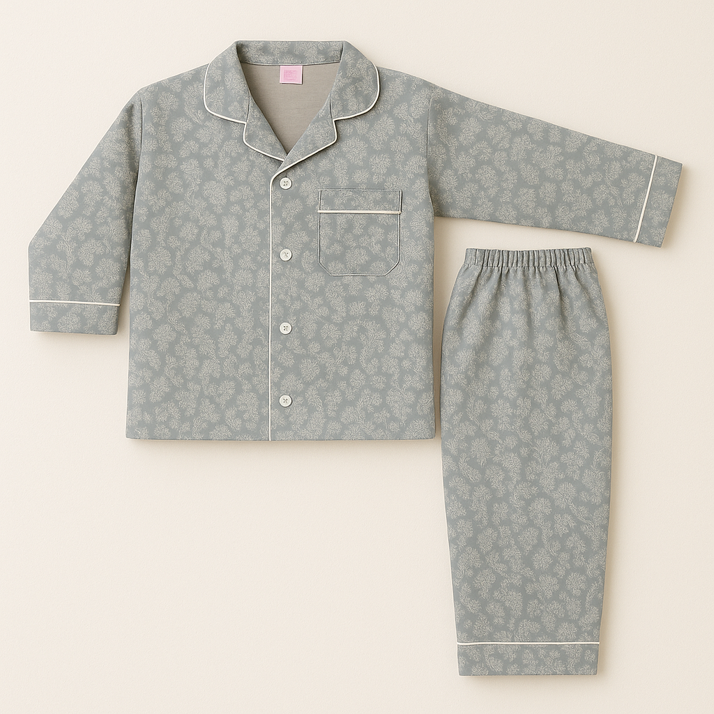 Grey Floral Night Suit 