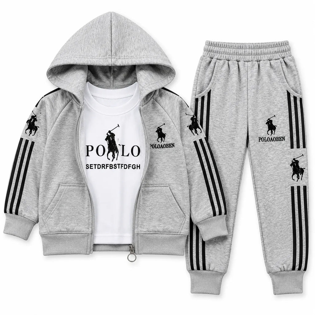 Grey Polo Print 3 Piece Winter Tracksuit for Kids (Size 6 Months - 3 Years)