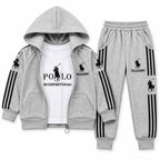 Grey Polo Print 3 Piece Winter Tracksuit for Kids (Size 6 Months - 3 Years)