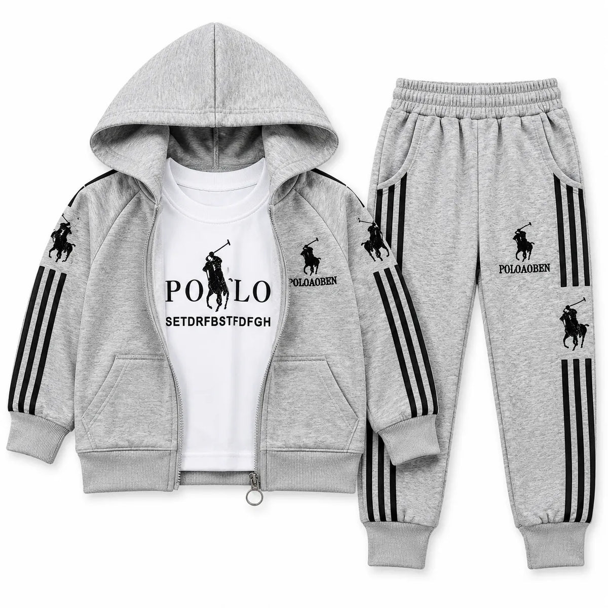 Grey Polo Print 3 Piece Winter Tracksuit for Kids (Size 6 Months - 3 Years)