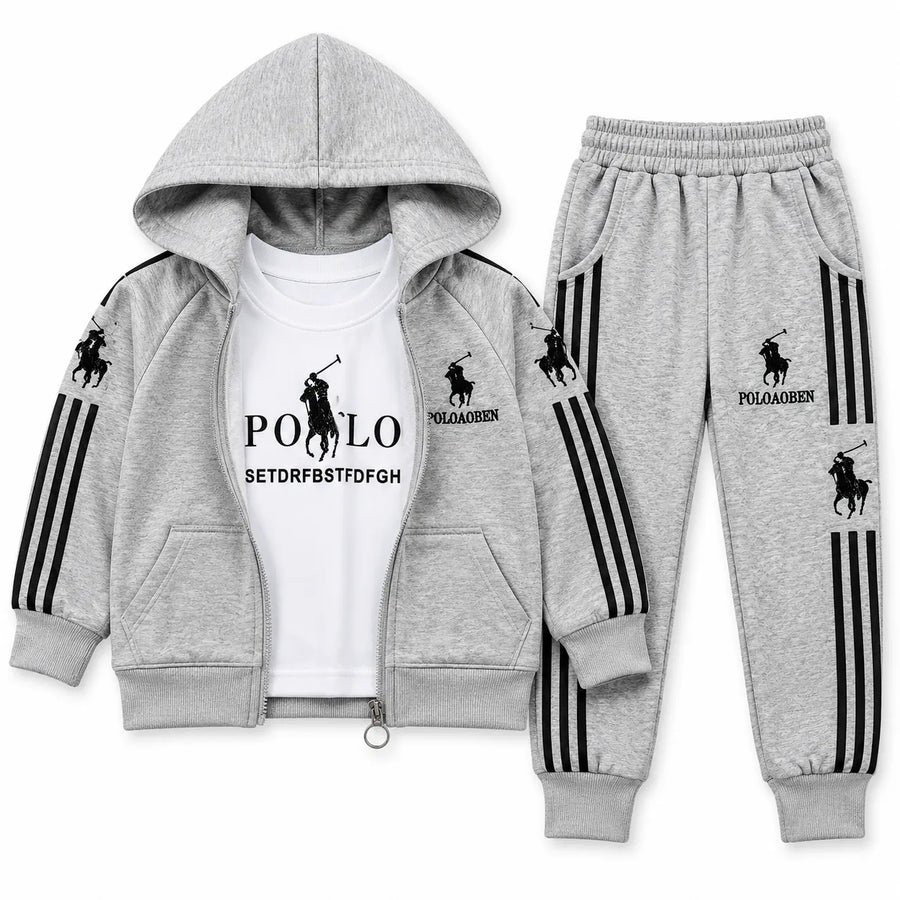Grey Polo Print 3 Piece Winter Tracksuit for Kids (Size 6 Months - 3 Years)