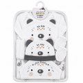 Grey and white panda-themed baby starter set with 11 pieces from lilcubspk, including clothing and accessories.