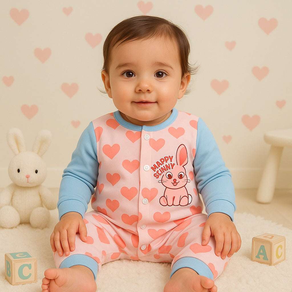 Happy Bunny Imported Baby Romper for Girls – Pink Heart Print (3 Months to 2 Years)