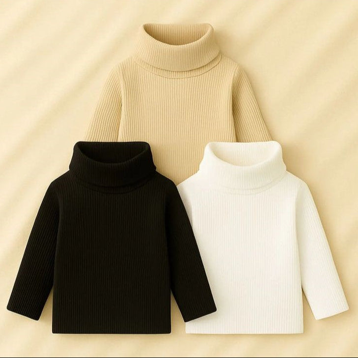 Kids Winter High Neck Tops – Warm Cotton Basics (White, Black, Beige)