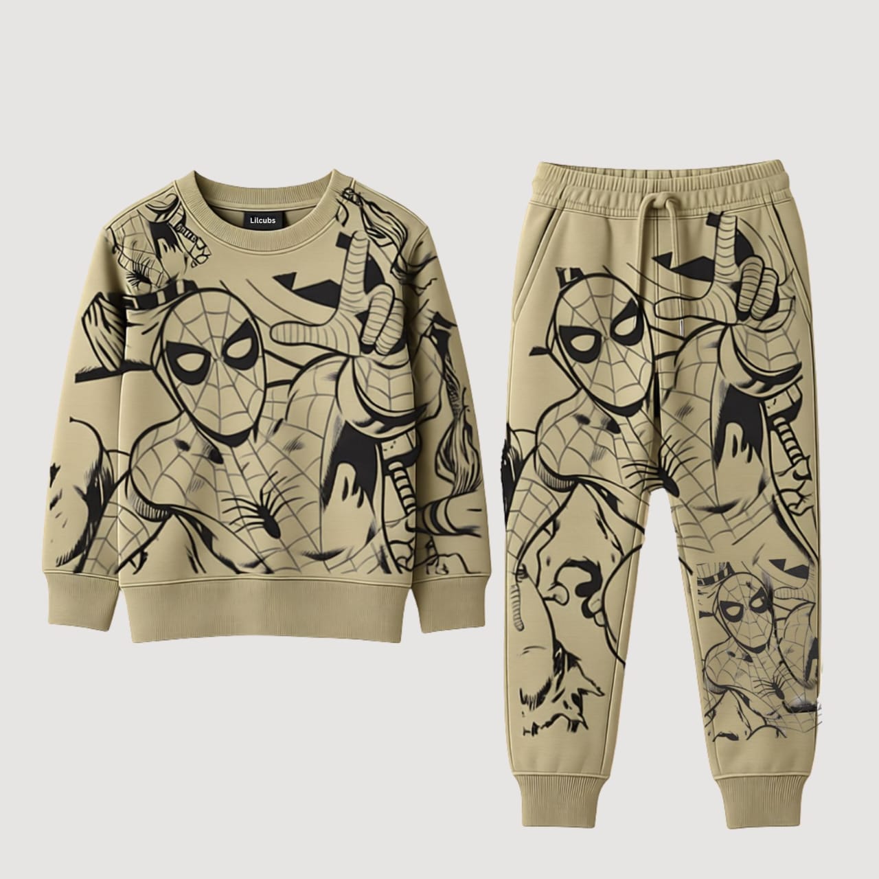 Spider Hero Beige Tracksuit – (1–2 Years) | Special Price Rs. 999