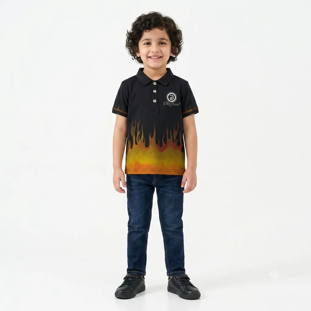 Imported Boys Black Blazing Polo T-Shirt (1 - 5 Years)