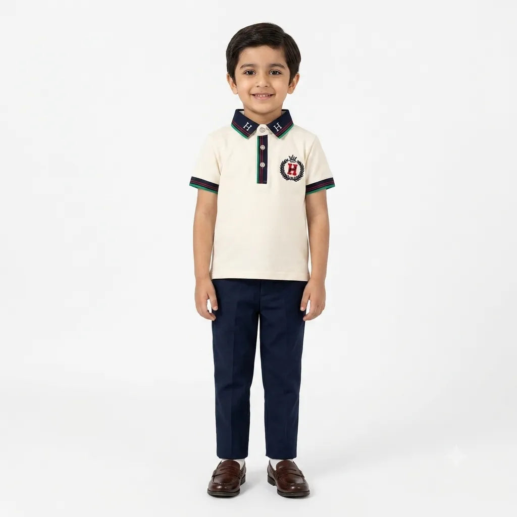Imported Boys Off White H Polo T-Shirt (1 - 5 Years)