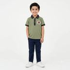 Imported boys' sea green H polo T-shirt from Lil' Cubs, featuring a classic collar and short sleeves, suitable for ages 1 to 5 years.