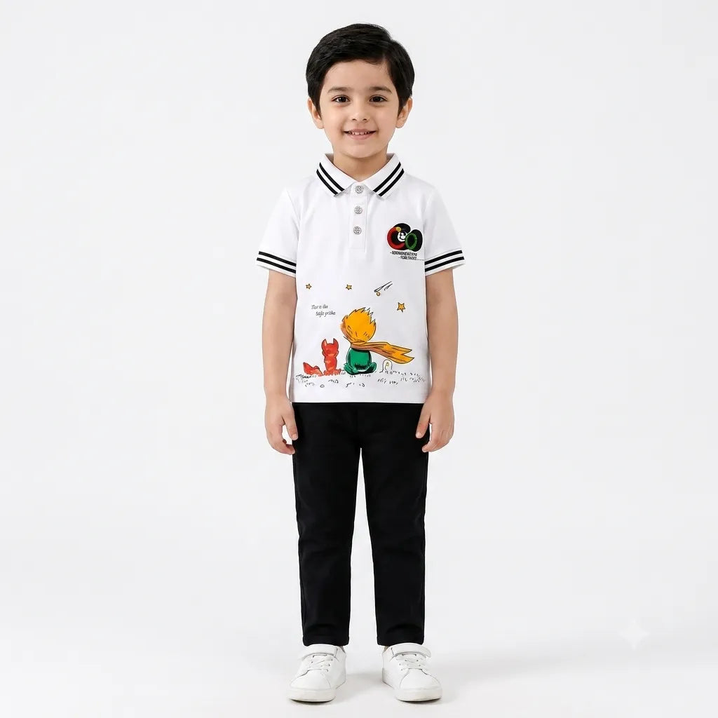 Imported Boys White Cartoon Polo T-Shirt (1 - 5 Years)