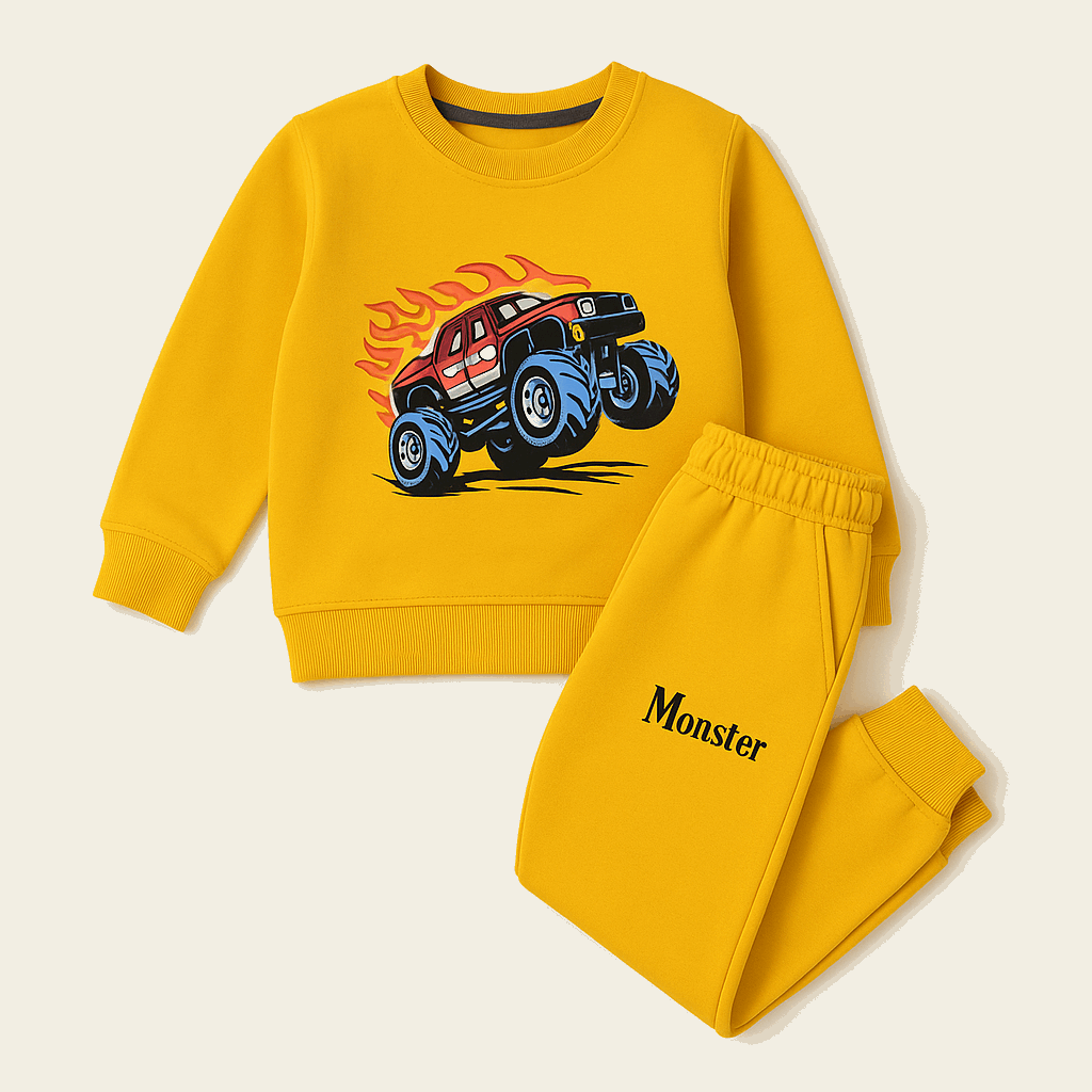  Kids yellow monster truck sweatshirt and jogger set