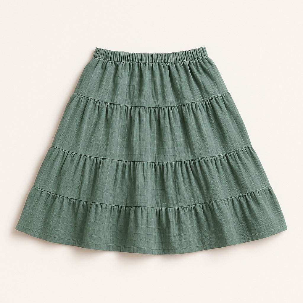 "Kids tiered skirt in sage green for girls 4–10 years – front view"