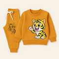 Kids orange sweatshirt and jogger set with cute cartoon tiger print, suitable for boys and girls aged 1 to 12 years

