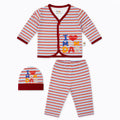 New Born 3 Piece Body Suit Set Red | I Love Mom Dad