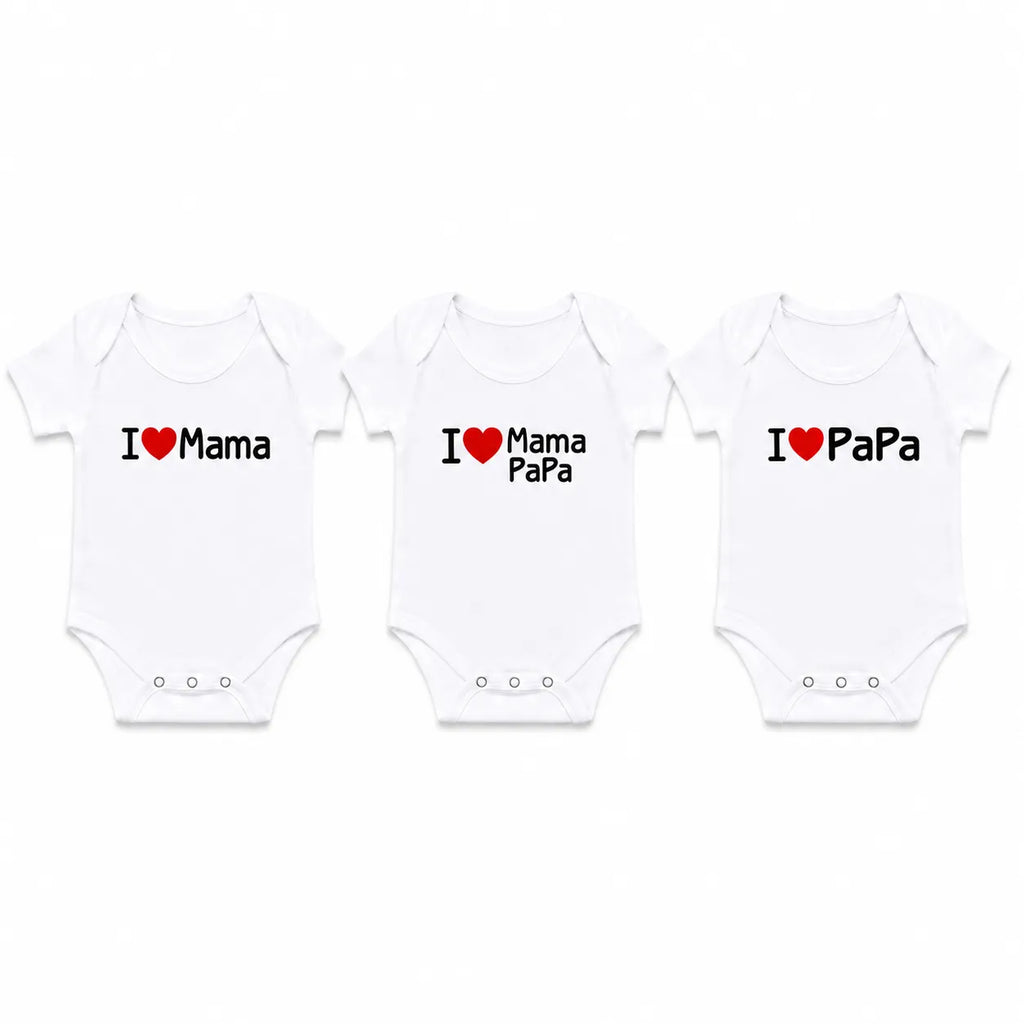 Pack of 3 White Half Sleeve Baby Body Suits Cotton White (I Love Mama Papa)