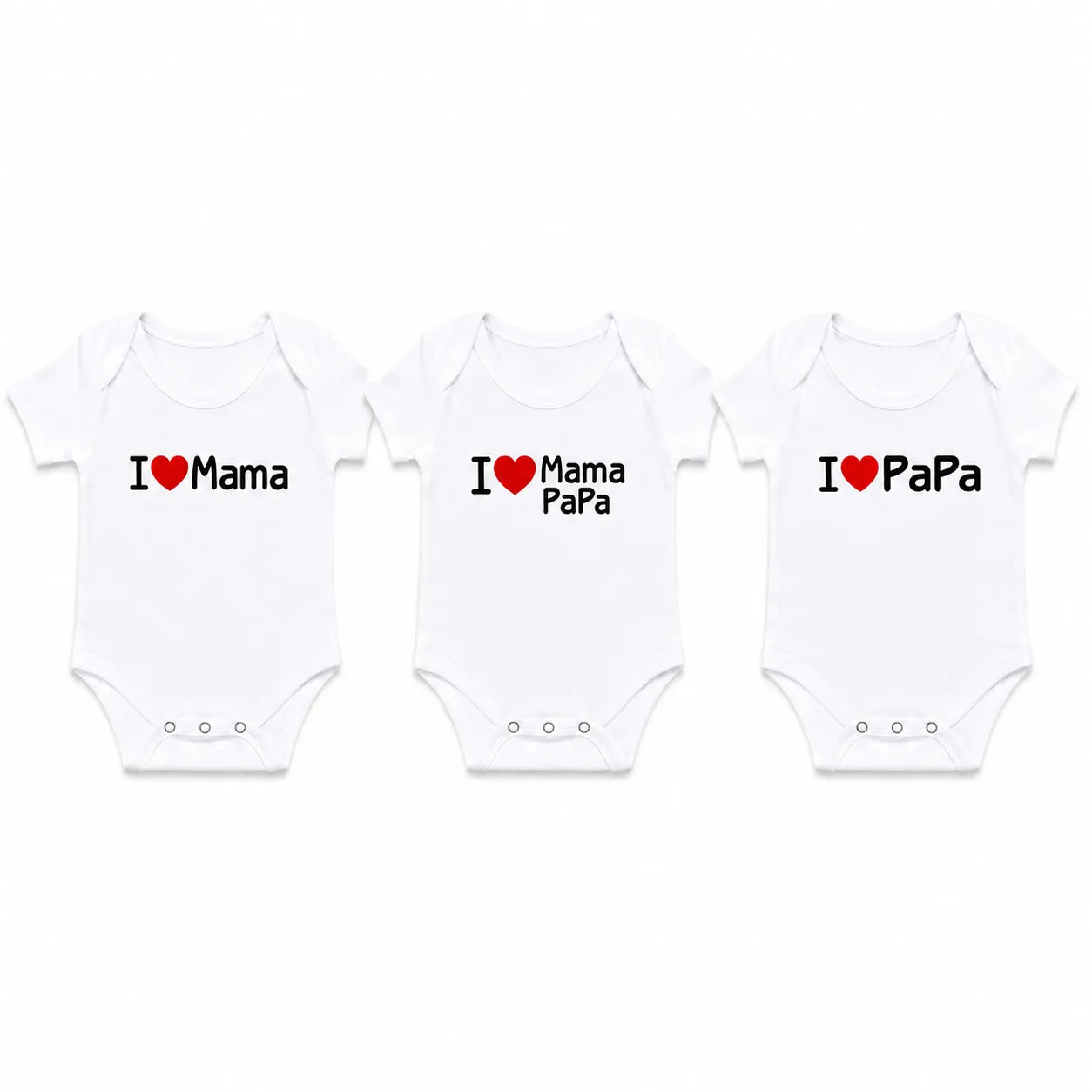 Pack of 3 White Half Sleeve Baby Body Suits Cotton White (I Love Mama Papa)