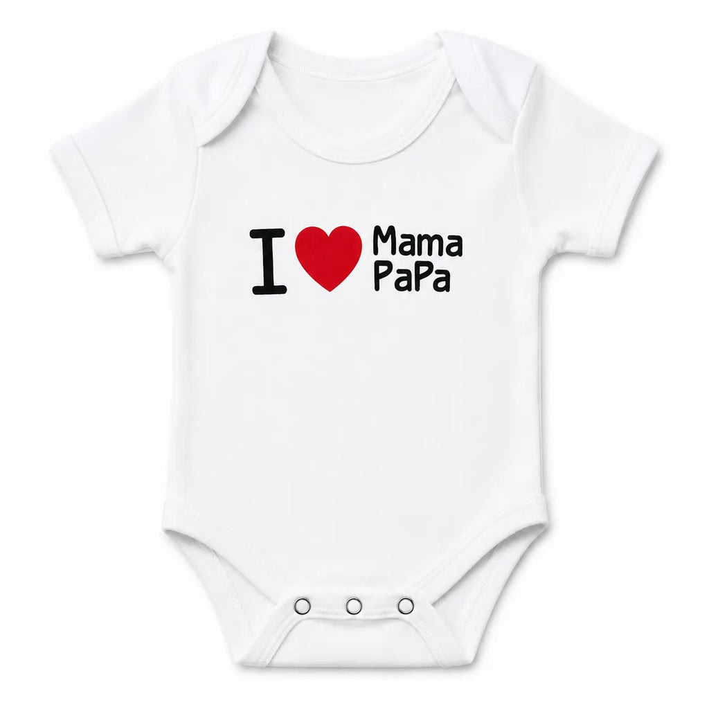 Pack of 3 White Half Sleeve Baby Body Suits Cotton White (I Love Mama Papa)