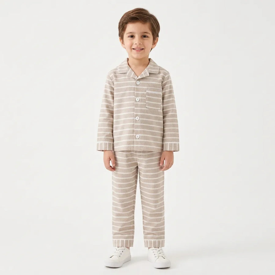 Kids Beige Striped Winter Night Suit (5 - 12 Years)