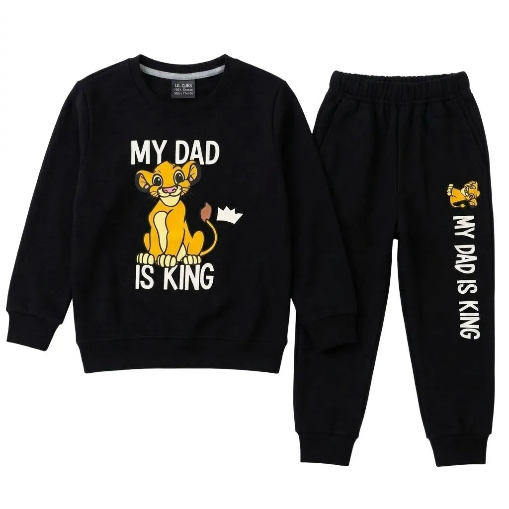 Kids Black My Dad is King & Simba Winter Coord Set (2 Piece) - Size 1 - 12 Years