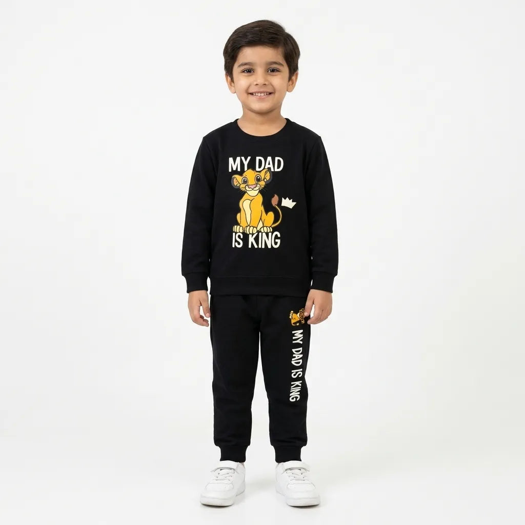 Kids Black My Dad is King & Simba Winter Coord Set (2 Piece) - Size 1 - 12 Years