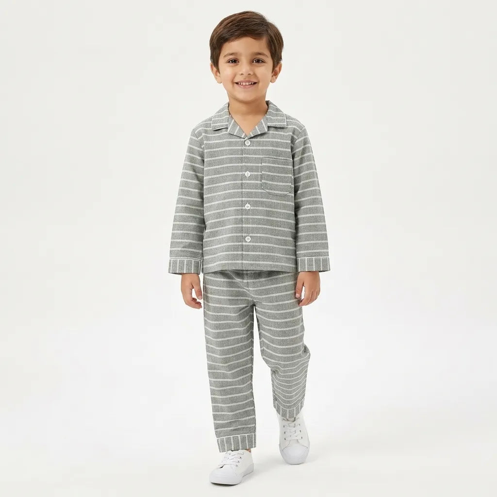 Kids Green Striped Winter Night Suit (5 - 12 Years)