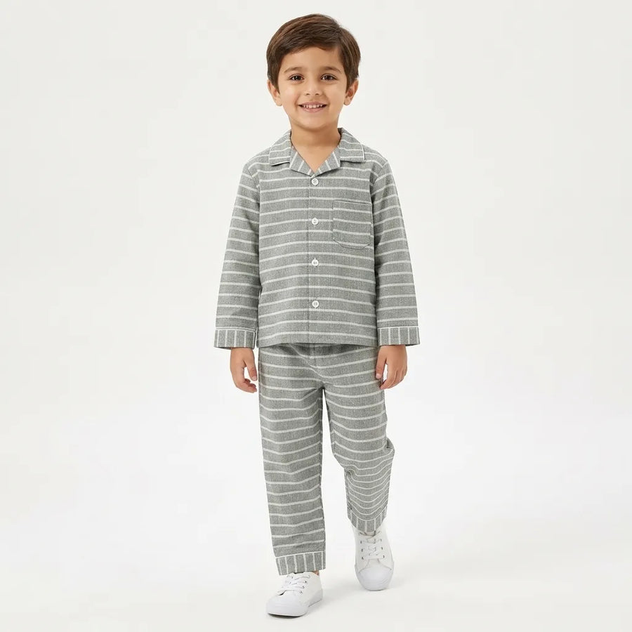 Kids Green Striped Winter Night Suit (5 - 12 Years)