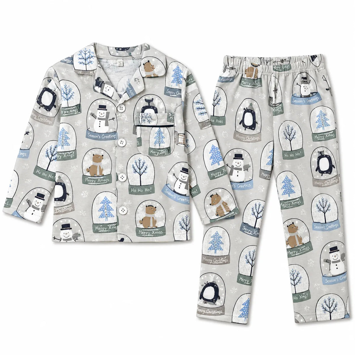 Kids Grey Snow Flannel Winter Night Suit (1 - 4 Years)