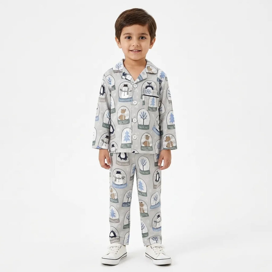 Kids Grey Snow Flannel Winter Night Suit (1 - 4 Years)