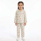 Kids Off White Red Floral Flannel Winter Night Suit (1 - 4 Years)