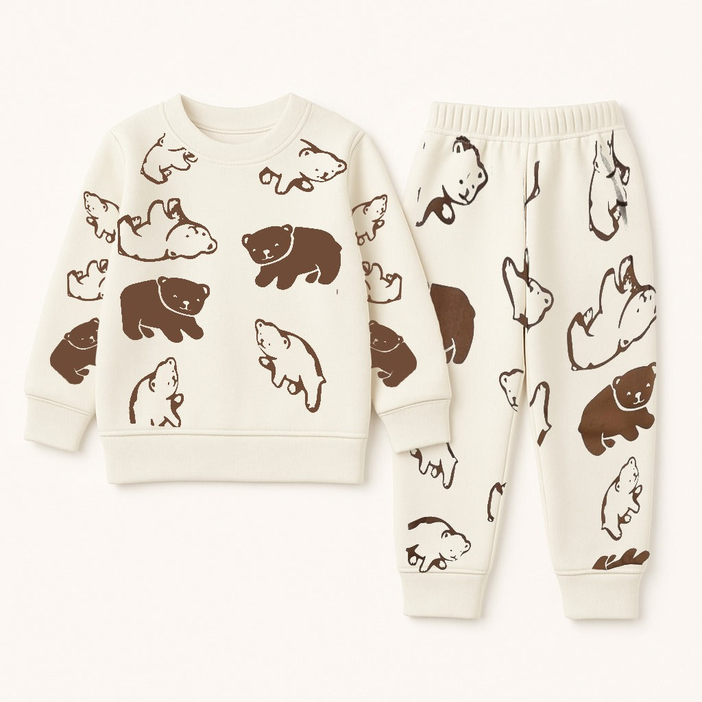 Kids Polar Bear Print Fleece Tracksuit – Comfy Sweatshirt and Pants Set for Winter