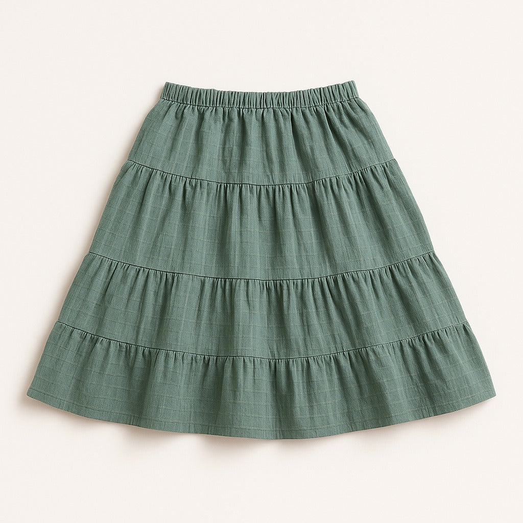 "Kids tiered skirt in sage green for girls 4–10 years – front view"