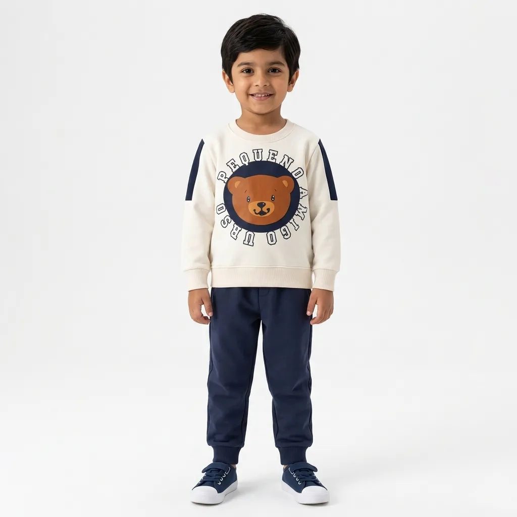 Kids White & Navy Blue PEWUENO & AMIGO Winter Coord Set (2 Piece) - Size 1 - 12 Years