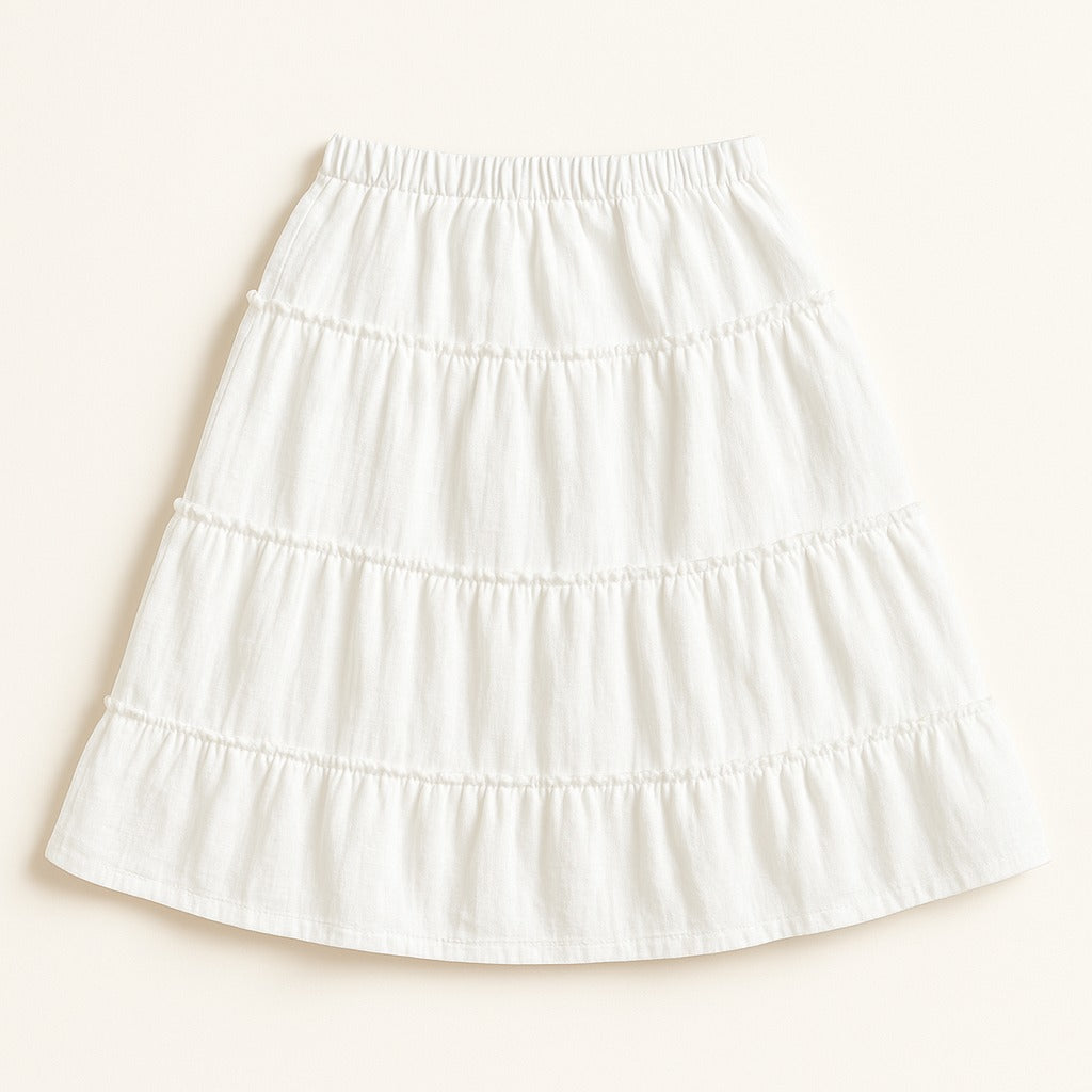 "Kids white tiered skirt with elastic waist – 4–10 years"