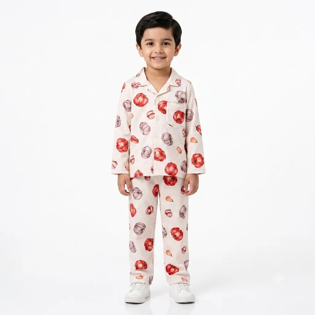 Kids White Vegetables Cotton Summer Night Suit (1 - 4 Years)